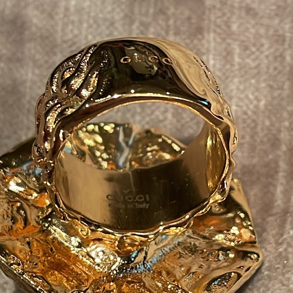 GUCCI Gold & Green Bold Flower Ring Size 7 - Picture 8 of 17